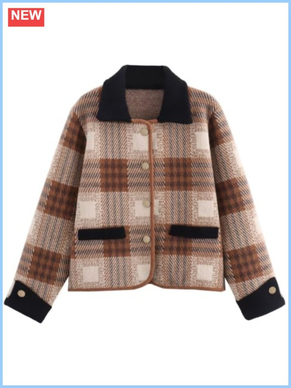 Vintage Plaid Print Cardigan Sweater with Pockets - Long Sleeve Button Down